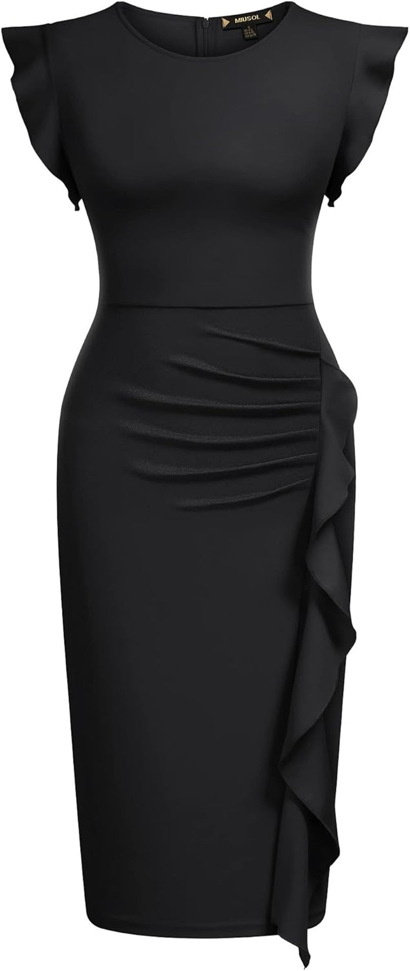 Women'S Business Retro Ruffles Slim Cocktail Pencil Dress